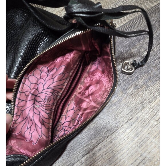 Brighton Black Pebbled Leather Croc Shoulder Purse Bag Handbag Satchel E370920 - Picture 6 of 14